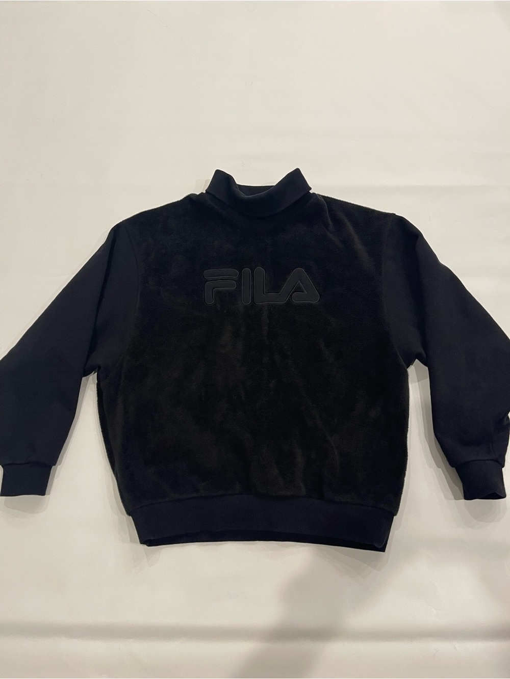 FILA Women’s Black Fleece Mock Neck Pullover Sweatshirt Logo X-Small.SKU#0608